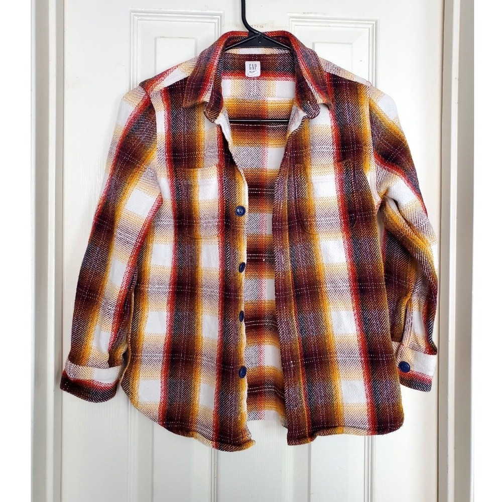 Gap Kids Flannel Shirt Orange Plaid Long Sleeve Button Down Fall Casual Size‎ L